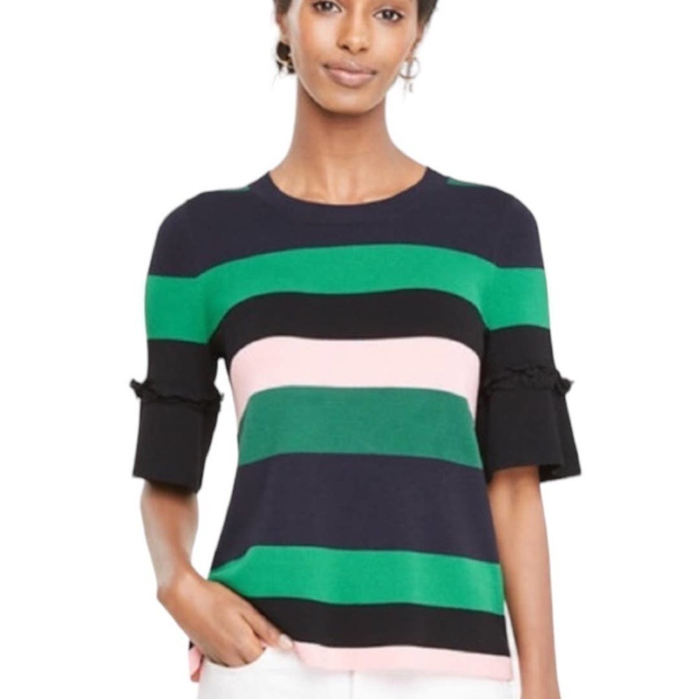 Ann Taylor Striped Sweater Ruffled Bell Sleeve Size S